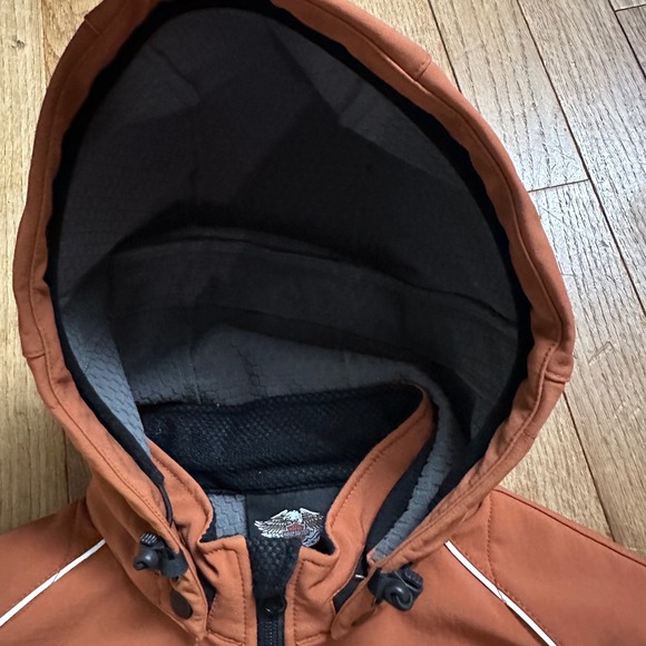 Harley-Davidson Women's Soft Shell Jacket Orange Motorcycle Biker Hooded M - Picture 6 of 11